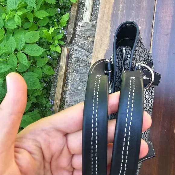 Coach Signature Shoulder Tote Bag Handbag Black and Tan Leather/canvas - Picture 15 of 15